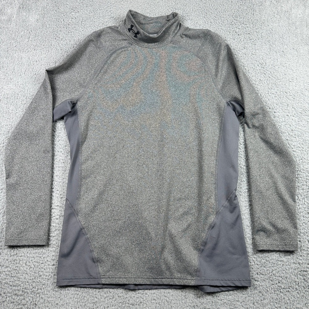 Under Armour ColdGear Mock Neck Shirt Mens Large Grey Fitted Long Sleeve 1366066